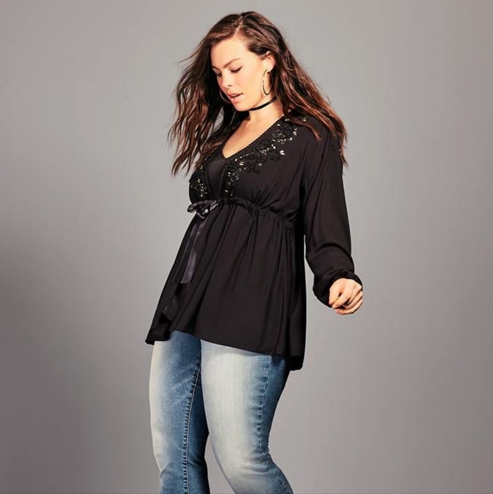 Torrid Black Embroidered Blouse